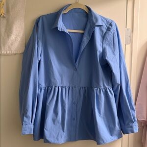 Blue Button-Up Peplum Blouse